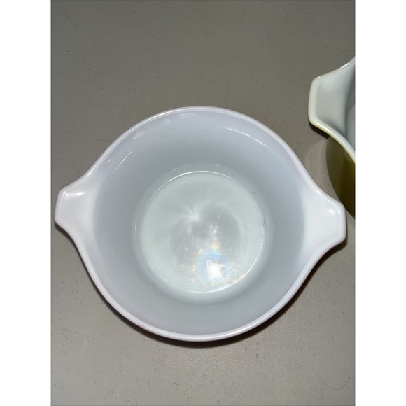 2 Pyrex Harvest Wheat Orange Gold & Avocado Bowl Casserole Dish Handles USA - Picture 2 of 7